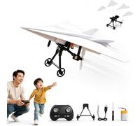 Rc Paper Airplane Kit with Gyro Stabilizer,DIY Electric Remote Control Plane with Dual Propellers,Dual Propellers Foldable Electric Remote Control Paper Plane,Drone Stem Toy Tech Gadgets Gift