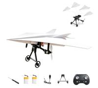 Rc Paper Airplane Kit with Gyro Stabilizer,DIY Electric Remote Control Plane with Dual Propellers, Lightweight Foldable Flying Stem Toy Micro Fixed Wing Drone,for Hobbyists and Beginner Flyers