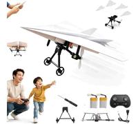 Rc Paper Airplane Kit with Gyro Stabilizer,DIY Electric Remote Control Plane with Dual Propellers,Lightweight Foldable Flying Stem Toy Micro Fixed Wing Drone,Drone Stem Toy Tech Gadgets Gift