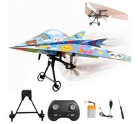 Rc Paper Airplane Kit with Gyro Stabilizer - DIY Electric Remote Control Plane with Dual Propellers, Lightweight Foldable Flying Ste-mToy, Micro Fixed Wing Drone, for Boys Girls Backyard Park Beach