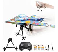 Rc Paper Airplane Kit with Gyro Stabilizer - DIY Electric Remote Control Plane with Dual Propellers, Lightweight Foldable Flying Ste-mToy, Micro Fixed Wing Drone, for Boys Girls Backyard Park Beach