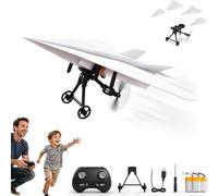 Rc Paper Airplane Kit with Gyro Stabilizer,DIY Electric Remote Control Plane with Dual Propellers, Lightweight Foldable Flying Stem Toy Micro Fixed Wing Drone for Kids Adults