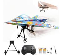 Rc Paper Airplane Kit with Gyro Stabilizer - DIY Electric Remote Control Plane with Dual Propellers, Lightweight Foldable Flying Ste-mToy, Micro Fixed Wing Drone, for Boys Girls Backyard Park Beach