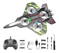 RC Plane, 9.8inch 2.4Ghz 360° Circling Remote Control Airplane with 4 Propeller, One-Click Take-Off & Landing RC Jet with LED Light for Kids Adults (Green)