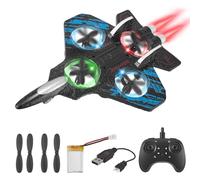 RC Plane, Foam Remote Control Airplane Helicopter with Cool Light, 2.4Ghz Controlled Aircraft Airplanes Toys Birthday Gifts for Kids Boys, 2 Batteries, 360° Flip, Spinning Drone, Stunt Roll