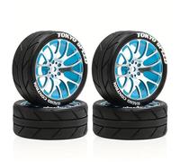 Rc Replacement Parts For Tamiya For HSP For HPI For Kyosho For TT01 For TT02 XV01 1/10 Wheels Tires Set 12mm Hex Metal Rims RC Car Upgrade Parts(Blue)