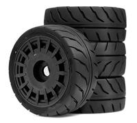 RC Rims Hubs Tire Compatible With Tamiya For TT01 TT01E For TT02 For TT02B TA06 XV01 XV02 1/10 RC Car Upgrade Parts Tire And Wheel Tyre Set With 12mm Hex(Black)