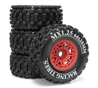 RC Rims Hubs Tire For Arrma For Mojave For Grom 1/16 For Mini 4pcs Plastic 4X4 Wheels Rims With Rubber Tires For Desert Truck Upgrade Parts RC Car(Red)