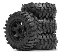 RC Rims Hubs Tire For Axial For SCX10 Pro For Capra For TRX4 D90 1/10 4pcs 88mm 1.9" Beadlock Plastic Wheel Tire Hub Soft Rubber Set RC Crawler Car(Black)