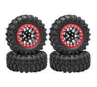 RC Rims Hubs Tire For SCX24 For TRX4M Ascent18 1/24 1/18 1.3" Aluminum Beadlock Wheels Tires Set Mud For Terrain RC Crawlers Upgrades Trucks Parts(Red)