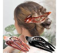 RC ROCHE 2 Pcs Flat Hair Clips Big Claw Thick Hair French Duckbill for Women No Slip Side Slide Curved Alligator Concord Strong Grip Hold Volume Lay Down Clamp, Medium Black & Brown