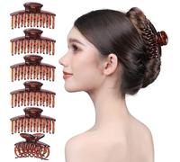 RC ROCHE 6 Pcs Double Claw Hair Clips for Women Strong Hold, Medium Brown