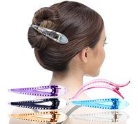 RC ROCHE 6 Pcs Duck Bill Alligator Hair Clips for Women Sectioning Flat Claw Long Thick Hair Inner Teeth Curved Styling Jaw Strong Secure Grip Salon, Large Transparent Multicolor