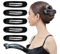 RC ROCHE 6 Pcs Flat Claw Hair Clips for Women Lay Down Barrettes No Crease Side Slide Thick Long Hair Duckbill French Against Head Jaw Claw Styling Clamp, Medium Black