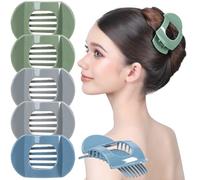 RC ROCHE 6 Pcs Flat Claw Hair Clips for Women Thick Hair French Round Duckbill Square Secure Strong Hold Grip Clamps Barrettes Curved No Slip No Crease Plastic Styling Cute, Medium Whispers of Earth