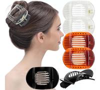 RC ROCHE 6 Pcs Flat Claw Hair Clips for Women Thick Hair French Round Duckbill Square Secure Strong Hold Grip Clamps Barrettes Curved No Slip No Crease Styling Cute Jumbo XL, Large Clear Brown & Black