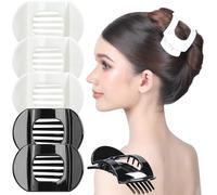 RC ROCHE 6 Pcs Flat Claw Hair Clips for Women Thick Hair French Round Duckbill Square Secure Strong Hold Grip Clamps Barrettes Curved No Slip No Crease Plastic Styling Cute, Medium Black & White