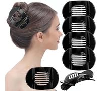 RC ROCHE 6 Pcs Flat Claw Hair Clips for Women Thick Hair French Round Duckbill Square Secure Strong Hold Grip Clamps Barrettes Curved No Slip No Crease Plastic Styling Cute, Medium Black