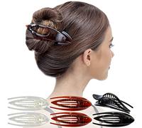 RC ROCHE 6 Pcs Flat Hair Clips Big Claw for Thick Hair French Duckbill Women No Slip Side Slide Curved Alligator Concord Strong Grip Hold Volume Lay Down Clamp, Large Clear Brown & Black