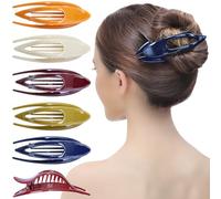 RC ROCHE 6 Pcs Flat Hair Clips Big Claw for Thick Hair French Duckbill Women No Slip Side Slide Curved Alligator Concord Strong Grip Hold Volume Lay Down Clamp, Medium Classic Multicolor
