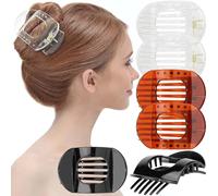 RC ROCHE 6 Pcs Flat Hair Clips Claws for Women Round French Thick Hair Duckbill Square Secure Strong Hold Grip Clamps Barrettes Curved No Slip No Crease, Medium Black, Brown & Transparent