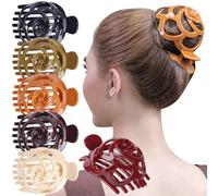 RC ROCHE 6 Pcs Hair Bun Maker Clip for Women Updo Holder Ballet French Claws Bird Nest Pieces Tools Accessories Plastic Shell Round Dome, Large Classic Multicolor