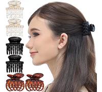 RC ROCHE ORNAMENT 6 Pcs Womens Classic Double Multi Layer Fine Teeth Claws Jaw Interlocking Strong Hold No Slip Firm Grip Hair Clutcher Clamp Beauty Fashion Accessory, Small Clear Brown and Black