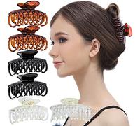 RC ROCHE ORNAMENT 6 Pcs Womens Classic Double Multi Layer Fine Teeth Claws Jaw Interlocking Strong Hold No Slip Firm Grip Hair Clutcher Clamp Beauty Fashion Accessory, Medium Clear Brown and Black