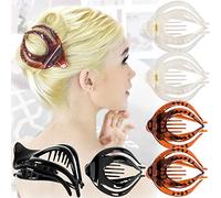 RC ROCHE ORNAMENT 6 Pcs Womens Clutcher Cute Curvaceous Hollow Banyan Leaf French Eyelet Lightweight Strong Firm Claw Clamp Comb Premium Fashion Accessory Hair Clip, Large Clear Brown and Black