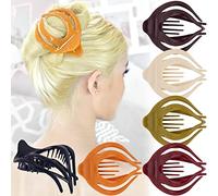 RC ROCHE ORNAMENT 6 Pcs Womens Clutcher Cute Curvaceous Hollow Banyan Leaf French Eyelet Lightweight Strong Firm Claw Clamp Comb Premium Fashion Accessory Hair Clip, Medium Classic Multicolor