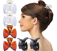 RC ROCHE ORNAMENT 6 Pcs Womens Cute Ribbon Bow Tie Jaw Claw Clamp Clutcher Inner Teeth Styling Sectioning Simple Fashion Beauty Accessory Multicolor Hair Clip, Medium Clear Brown and Black