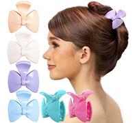 RC ROCHE ORNAMENT 6 Pcs Womens Cute Ribbon Bow Tie Jaw Claw Clamp Clutcher Inner Teeth Styling Sectioning Simple Fashion Beauty Accessory Multicolor Hair Clip, Medium Pastel Multicolor