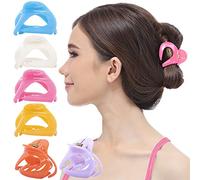 RC ROCHE ORNAMENT 6 Pcs Womens Oval Hollow Curved Jaw Clamp Barrette Interlocking Teeth No Slip Grip Beauty Fashion Girl Classic Plastic Accessory Hair Clip, Medium Jelly Candy Multicolor