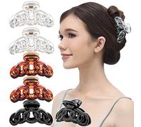 RC ROCHE ORNAMENT 6 Pcs Womens Vintage No Slip Strong Hold Sectioning Styling Power Beauty Fashion Girl Accessories Barrette Hairgrip Hair Jaw Clamp Claw Clip, Medium Clear Brown and Black