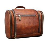 RC ROCKCOW Toiletry Bag For Men, Genuine Leather Toiletries Organizer, Large Travel Hanging Toiletry Bag Water-resistant Bathroom Shaving Kit for Cosmetics, Makeup Case Travel Dopp Kit, Brown