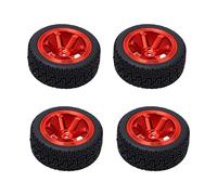 RC Rubber Tires Aluminum Alloy High Performance Durable Six Jaw Wheels for 1/10 Scale Flat Sports Cars 4Pcs Set 70mm Diameter (Red)