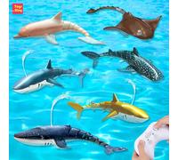 RC Shark Spray Water Electric Whale Kids Toy Remote Control Dolphin Animal Bath Tub Pool Simulation Submarine Fish Swimming Game No spray blue