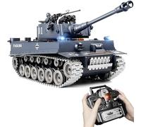 RC Tank, 1:18 Alloy Metal German Tiger I Remote Control Army Model Toys, 2.4Ghz RC Vehicle with Smoke, Sound and Lights, Military Tank That Shoots BBS and Water Bombs for Adults and Kids