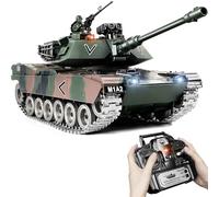 RC Tank, 1:18 Alloy Metal M1A2 Abrams Remote Control Model Army Toys, 2.4Ghz Military Tank with Smoke, Sound and Lights, RC Vehicle That Shoots BBS and Water Bombs for Adults and Kids