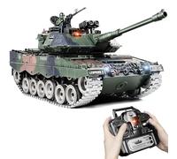 RC Tank 1:18 German Leopard II, 2.4Ghz Remote Control Tank That Shoots BBs and Water Bombs, Military toy Metal Tracks, Simulated Smoke, Engine Sound, Recoil, Lights, Army Battle Toy Gift for Age 6+