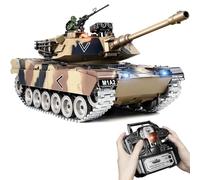 RC Tank 1:18 M1A2 Abramsfor, 2.4Ghz Remote Control Tank That Shoots BBs and Water Bullets, Military Model Metal Tracks, Realistic Smoke, Sound, Recoil, Lights, Gift for Age 6+