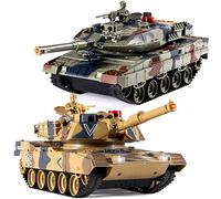 RC Tank, Remote Control 1/24 Model Tank USA M1A2 and German Leopard II with 2.4 GHz with Light and Smoke, Sound Effects and Vibration Feedback, for Children from 6 Years, Gift for Boys