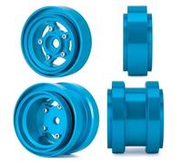 RC Tire Set Compatible With Tamiya Frog Sand Scorcher Grasshopper For Hornet 1/10 Rc For Buggy Car Parts 4Pcs Aluminum Alloy Beadlock Wheel Rim Hub(Blue)
