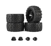 RC Tires And Wheels: 1/10 Scale Black Rubber Tires, Alloy Spoke Rims, Foam Inserts, Square Pattern Design | 4pcs Durable RC Truck Car Racing