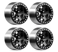 RC Tires Hub Wheel For Axial For SCX10 Pro For Capra For Traxxas For TRX4 D90 1/10 Metal Deep Dish 1.9" Beadlock Wheel Rim Negative Offset 11mm RC Crawler Car(Black)