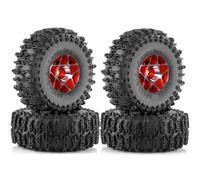 RC Tires Hub Wheel For Axial For SCX24 AX24 For TRX4M For FCX24 1/18 1/24 4pcs 63mm Metal Beadlock Wheel Rim Set Rubber Tires RC Crawlers Upgrade Parts(Red)