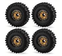 RC Tires Hub Wheel For Trx4m For Axial For SCX24 1/18 1/24 1.0 Inch RC Aluminum Wheel Rim Tires Crawler Car 4PCS Soft Rubber Off-Road Beadlock(Yellow)