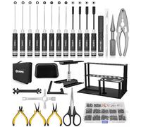 RC Tool Kit Screwdriver Set (Flat, Phillips, Hex) Metal Holder, RC Work Stand, 522PCS Screw Kit, Pliers Set, Body Reamer, Wrench, Tray, Repair Tool for RC Car Boat Quadcopter Helicopter -27pcs (Black)
