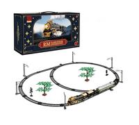 RC Train Model Set, Electric Steam Train Set with Water Smoke Effect, 3 Carriages & Oval Track, Realistic Lights, Sound & Whistle, Forward/Reverse, Vintage Locomotive Model for Hobbyists