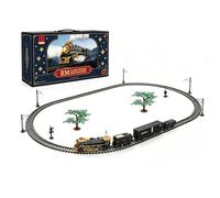 RC Train Model Set, Electric Steam Train Set with Water Smoke Effect, 3 Carriages & Oval Track, Realistic Lights, Sound & Whistle, Forward/Reverse, Vintage Locomotive Model for Hobbyists